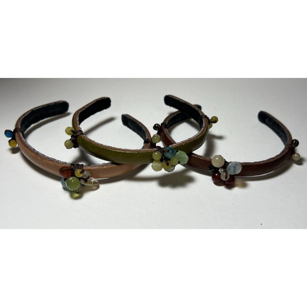 3 Leather Cuff Bracelets And Beaded Cuff Lot
